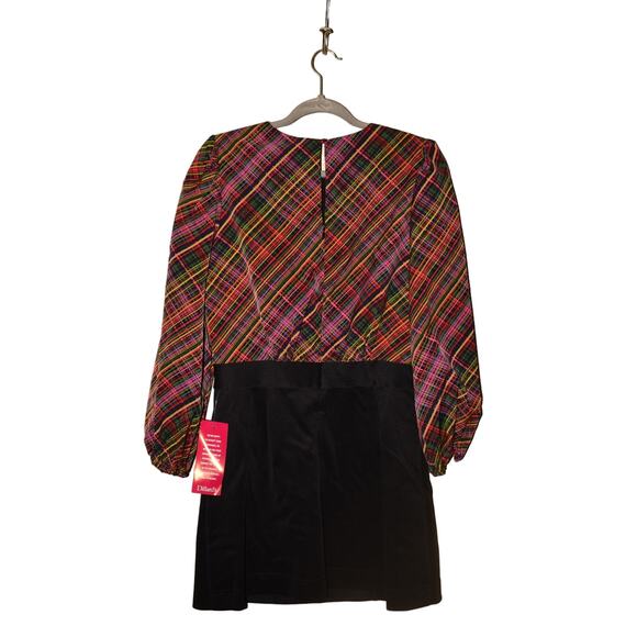 LDT NEW $199 Ivonne Plaid 3/4 Puff Sleeve Mini‎ Dress Black Multi Size 10 - Picture 4 of 6